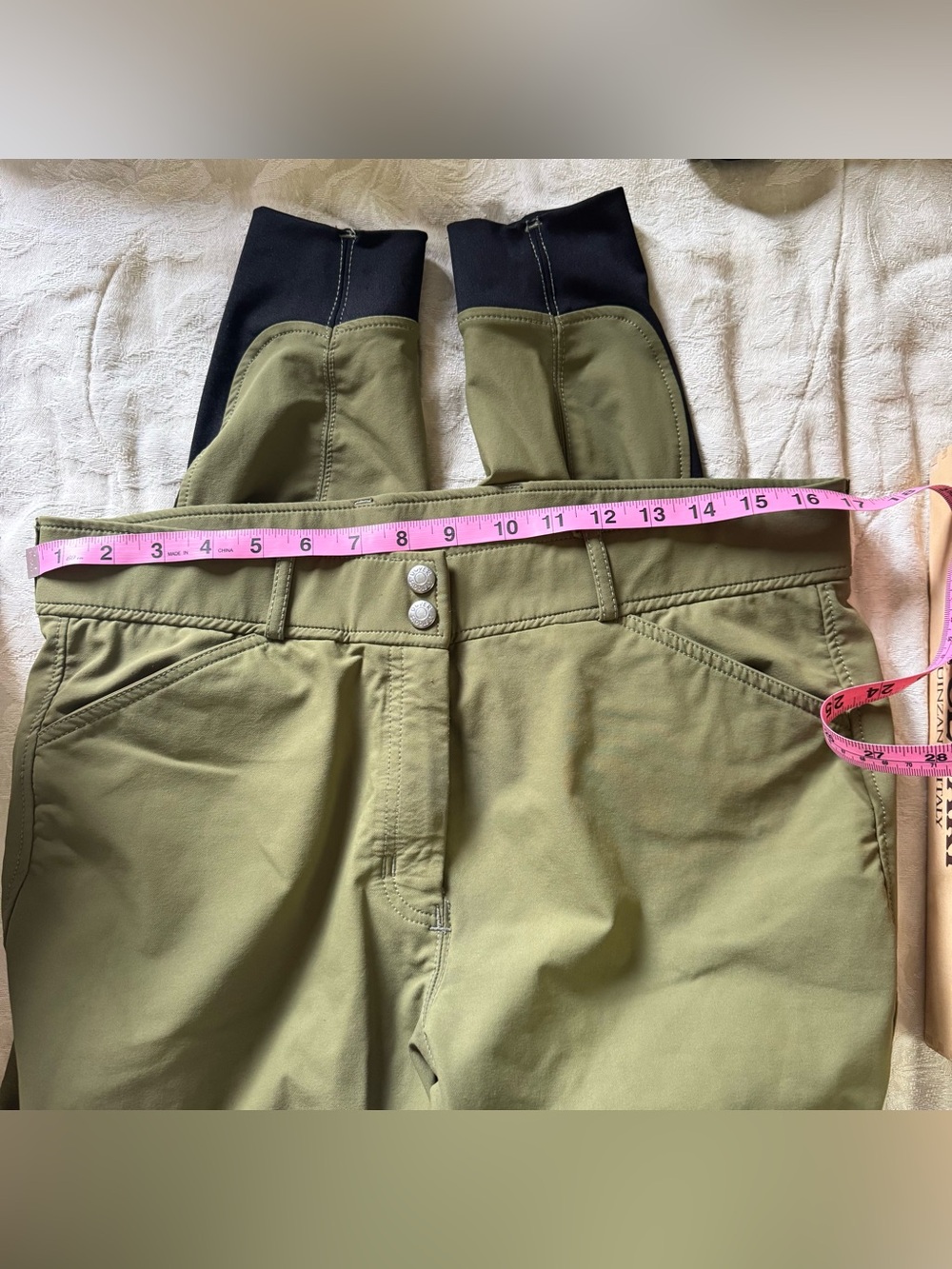 Women’s Olive Riding Breeches with Contrast Ankle Panels - Picture 7 of 8